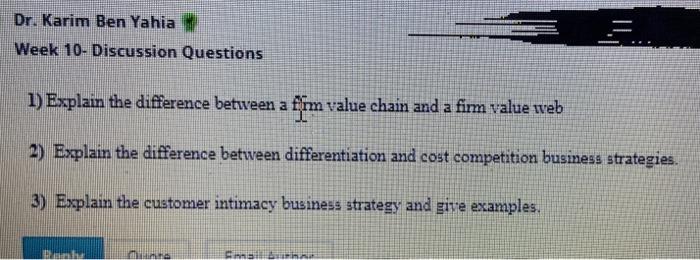 Dr Karim Ben Yahia Week 10 Discussion Questions 1 Explain The Difference Between A Ffim Value Chain And A Fim Value We 1