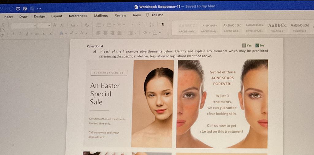 Workbook Response 11 Saved To My Mac He Insert Draw Design Layout References Mailings Review View Tell Me X Acosta A 1