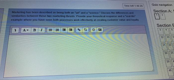 Tel 1 48 20 Quiz Navigation Section A Marketing Has Been Described As Being Both An Art And A Science Discuss The Di 1
