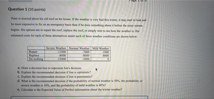 Be Iui Question 1 10 Points Peter Is Worried About His Old Roof On His House If The Weather Is Very Bad This Winter 1