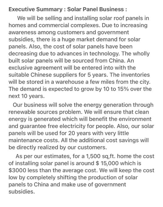 Executive Summary Solar Panel Business We Will Be Selling And Installing Solar Roof Panels In Homes And Commercial C 1