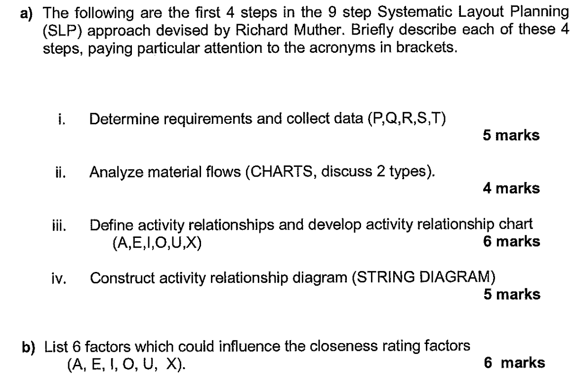 A The Following Are The First 4 Steps In The 9 Step Systematic Layout Planning Slp Approach Devised By Richard Muther 1