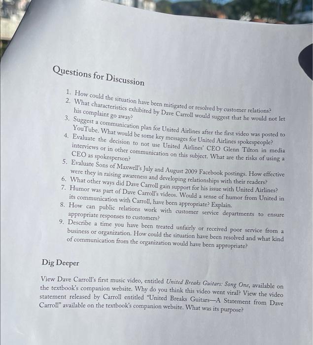 Questions For Discussion 1 How Could The Situation Have Been Mitigated Or Resolved By Customer Relations 2 What Chara 1