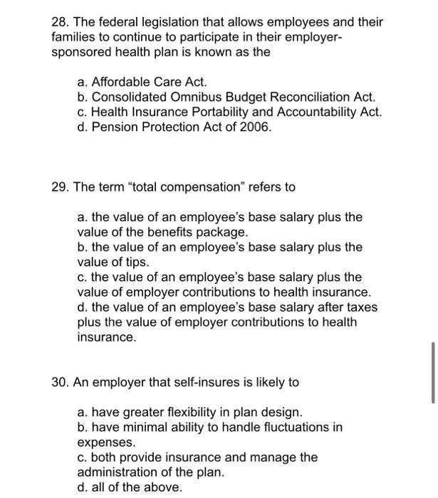 28 The Federal Legislation That Allows Employees And Their Families To Continue To Participate In Their Employer Spons 1