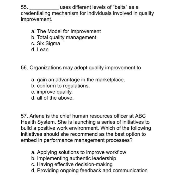 55 Uses Different Levels Of Belts As A Credentialing Mechanism For Individuals Involved In Quality Improvement A Th 1