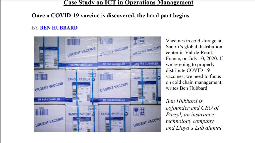 Case Study On Ict In Operations Management Once A Covid 19 Vaccine Is Discovered The Hard Part Begins By Ben Hubbard Va 1