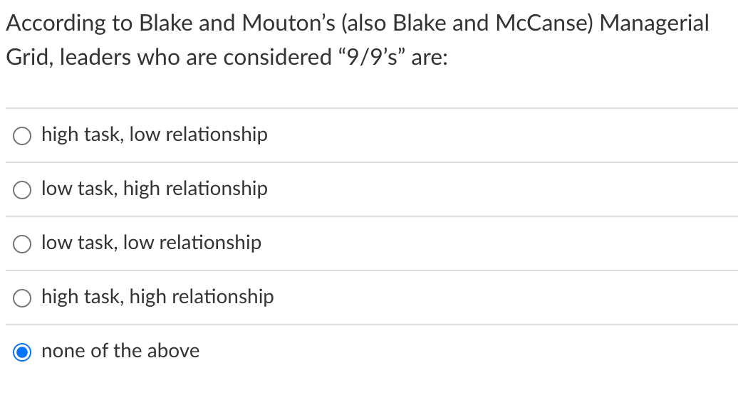 According To Blake And Mouton S Also Blake And Mccanse Managerial Grid Leaders Who Are Considered 9 9 S Are High T 1