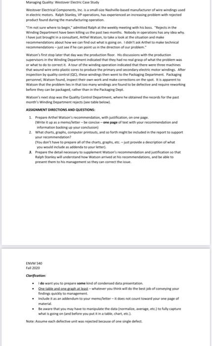 Managing Quality Westover Electric Case Study Westover Dectrical Components Le Is A Small Stasie Based Manufacturer Of 1