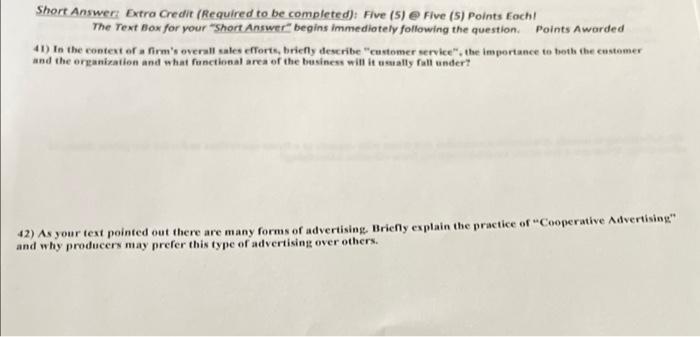 Short Answer Extra Credit Required To Be Completed Five 5 E Five 5 Points Eoch The Text Box For Your Short Ans 1