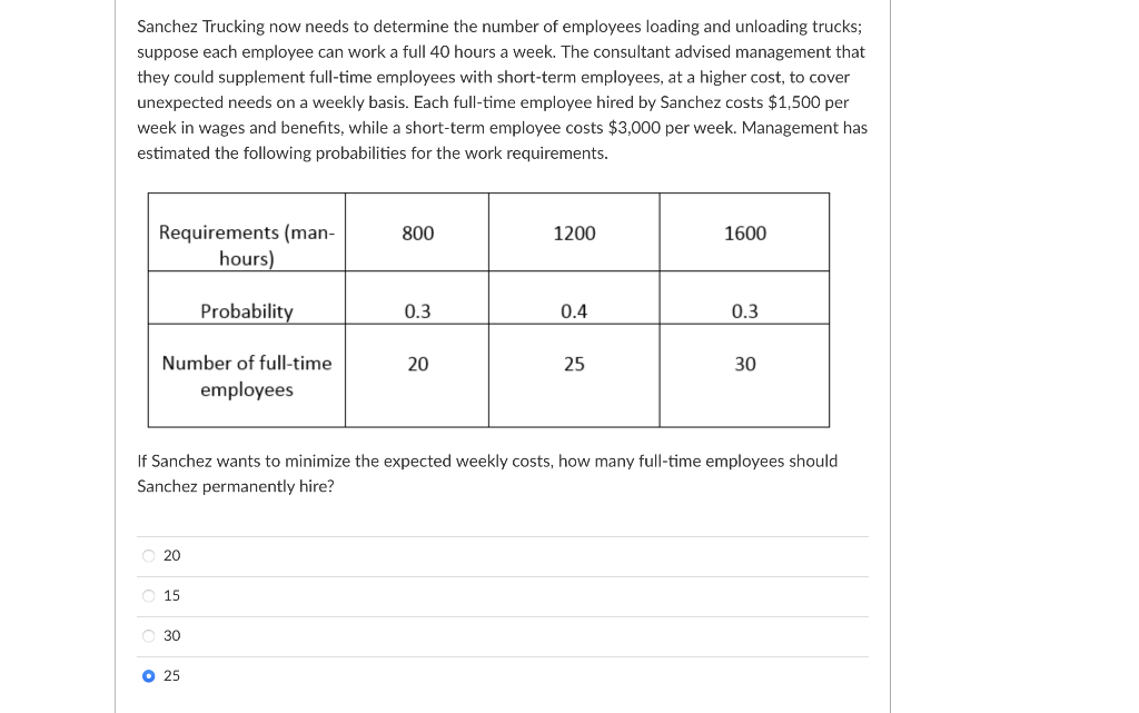Sanchez Trucking Now Needs To Determine The Number Of Employees Loading And Unloading Trucks Suppose Each Employee Can 1