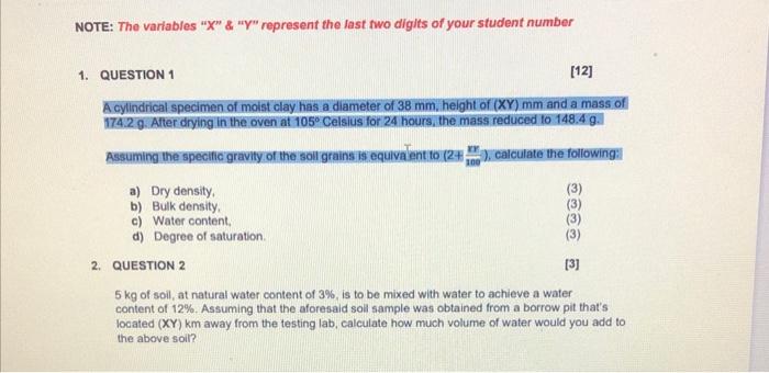 Note The Variables X Y Represent The Last Two Digits Of Your Student Number 1 Question 1 12 A Cylindrical Spec 1
