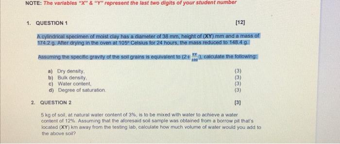 Note The Variables X Y Represent The Last Two Digits Of Your Student Number 1 Question 1 12 A Cylindrical Spec 1