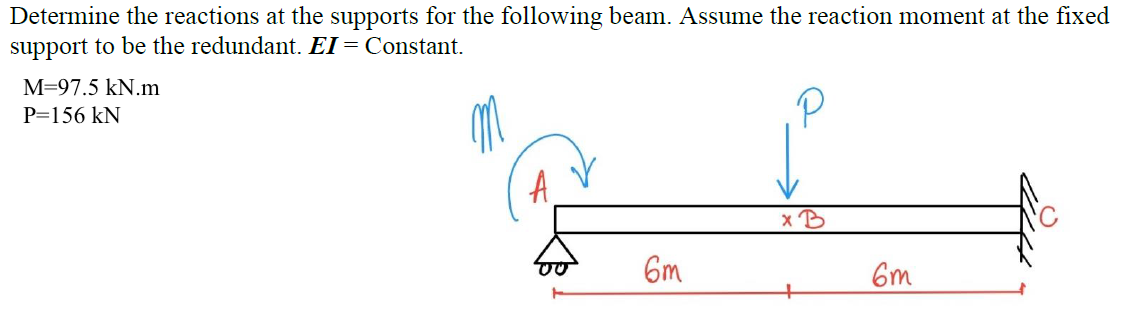 Determine The Reactions At The Supports For The Following Beam Assume The Reaction Moment At The Fixed Support To Be Th 1