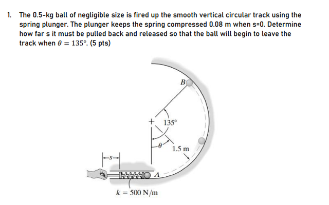 1 The 0 5 Kg Ball Of Negligible Size Is Fired Up The Smooth Vertical Circular Track Using The Spring Plunger The Plung 1