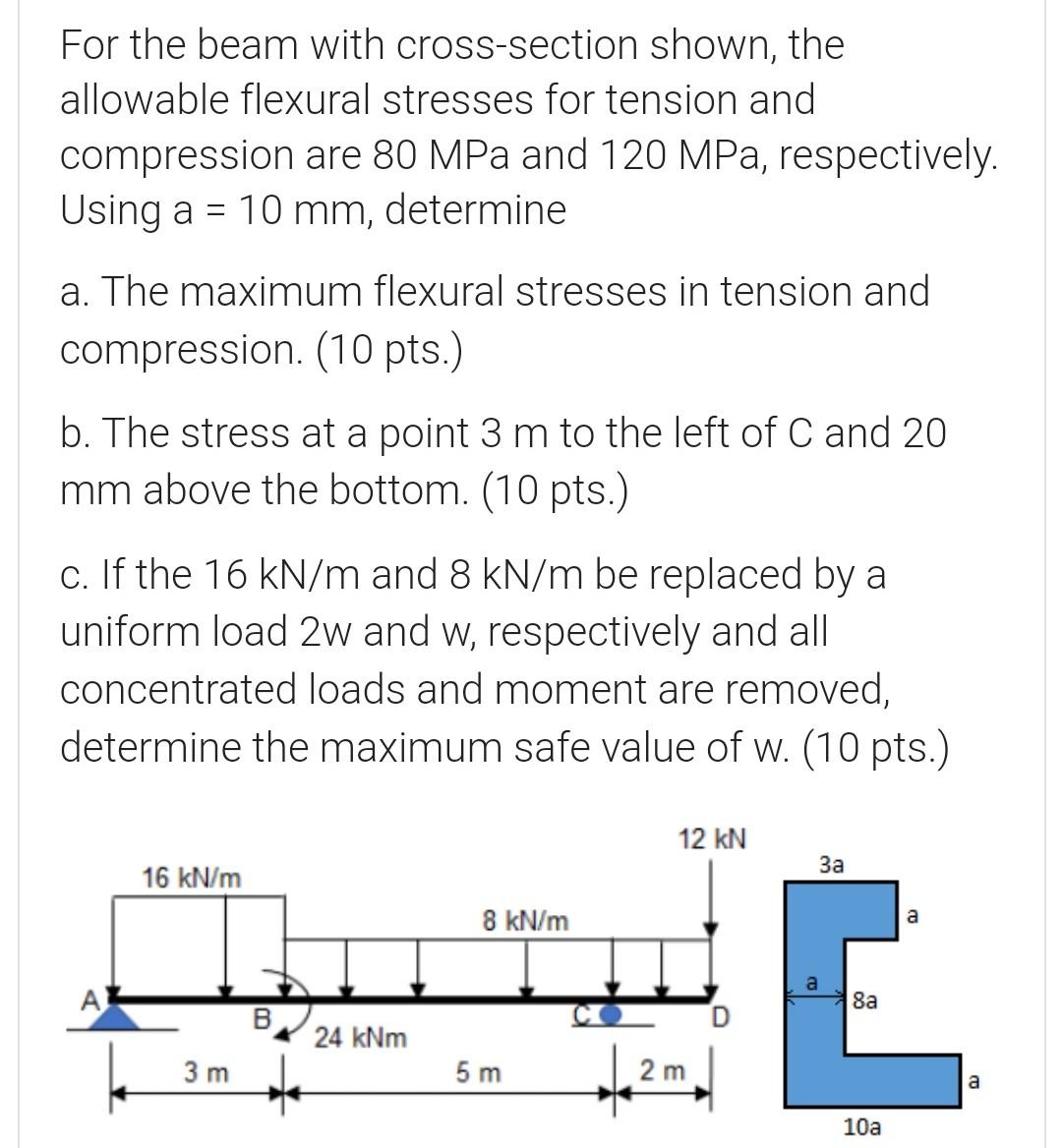 For The Beam With Cross Section Shown The Allowable Flexural Stresses For Tension And Compression Are 80 Mpa And 120 Mp 1
