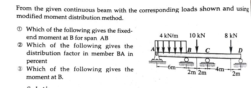 From The Given Continuous Beam With The Corresponding Loads Shown And Using Modified Moment Distribution Method 4 Kn M 1