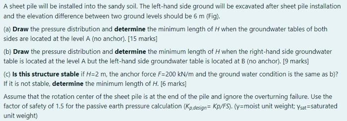 A Sheet Pile Will Be Installed Into The Sandy Soil The Left Hand Side Ground Will Be Excavated After Sheet Pile Install 1