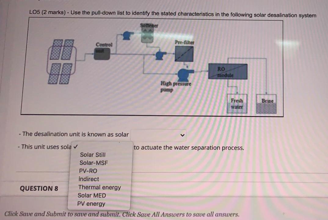 Lo5 2 Marks Use The Pull Down List To Identify The Stated Characteristics In The Following Solar Desalination System 1