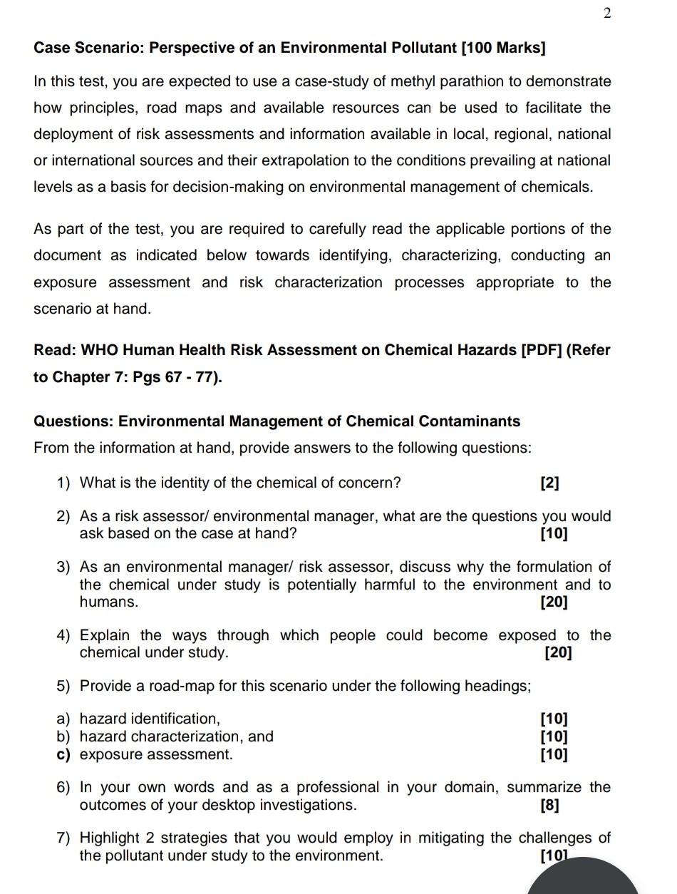 2 Case Scenario Perspective Of An Environmental Pollutant 100 Marks In This Test You Are Expected To Use A Case Stud 1