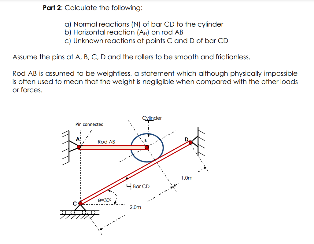 Part 2 Calculate The Following A Normal Reactions N Of Bar Cd To The Cylinder B Horizontal Reaction Ah On Rod Ab 1