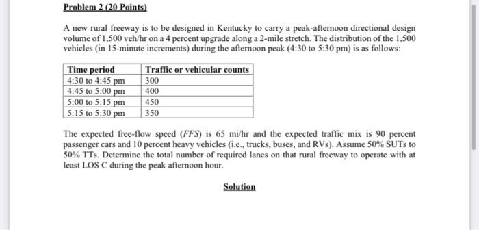 Problem 2 20 Points A New Rural Freeway Is To Be Designed In Kentucky To Carry A Peak Aftemoon Directional Design Volu 1