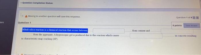 Question Completion Status Moving To Another Question Will Save This Response Question 1 Of 3 Sors Question 1 6 Points 1