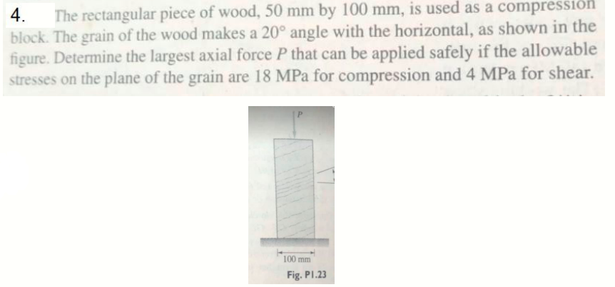 4 The Rectangular Piece Of Wood 50 Mm By 100 Mm Is Used As A Compression Block The Grain Of The Wood Makes A 20 Ang 1
