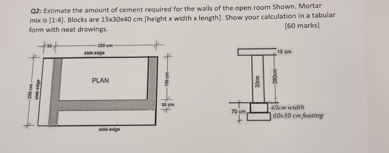 Q2 Estimate The Amount Of Cement Required For The Walls Of The Open Room Shown Mortar Mix Is 1 4 Blocks Are 15x30x4 1