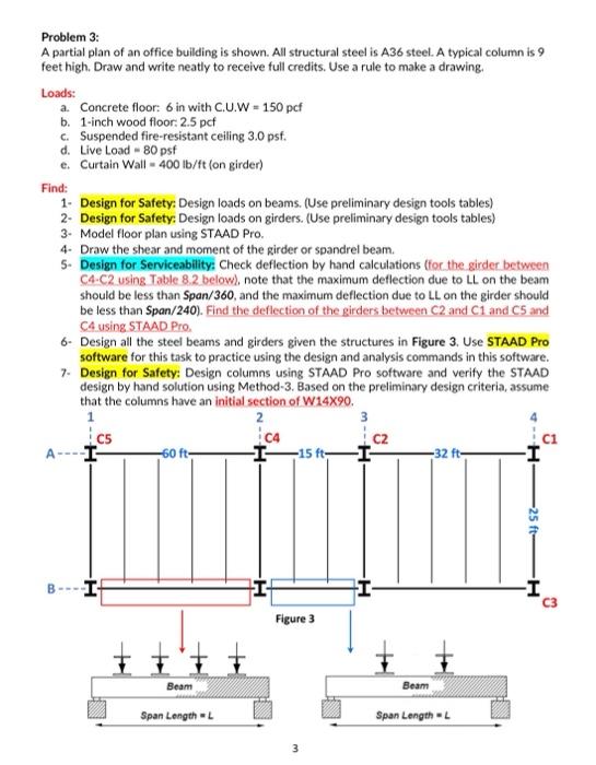 Problem 3 A Partial Plan Of An Office Building Is Shown All Structural Steel Is A36 Steel A Typical Column Is 9 Feet 1