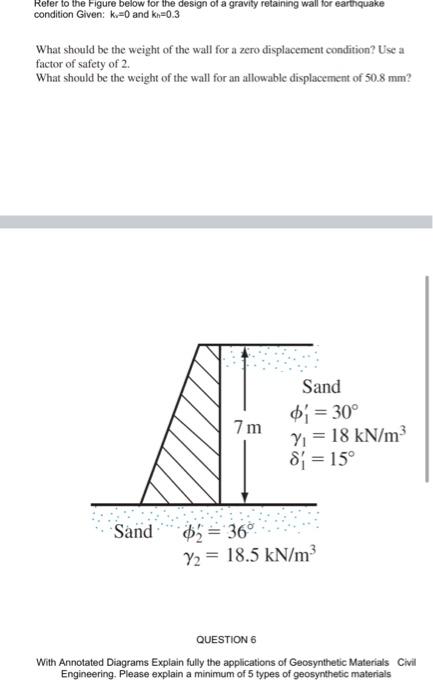 Refer To The Figure Below For The Design Of A Gravity Retaining Wall For Earthquake Condition Given K 0 And Kn 0 3 Wha 1