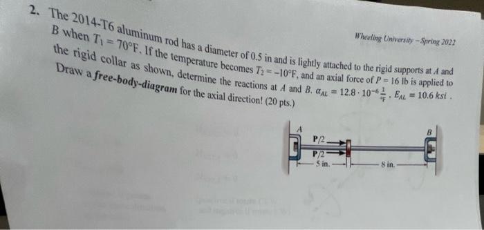 2 The 2014 T6 Aluminum Rod Has A Diameter Of 0 5 In And Is Lightly Attached To The Rigid Supports At A And B When Ti 1
