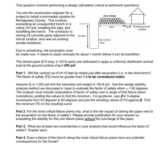 20 Slope This Question Involves Performing A Design Calculation Critical To Earthwork Operations You Are The Constructi 1