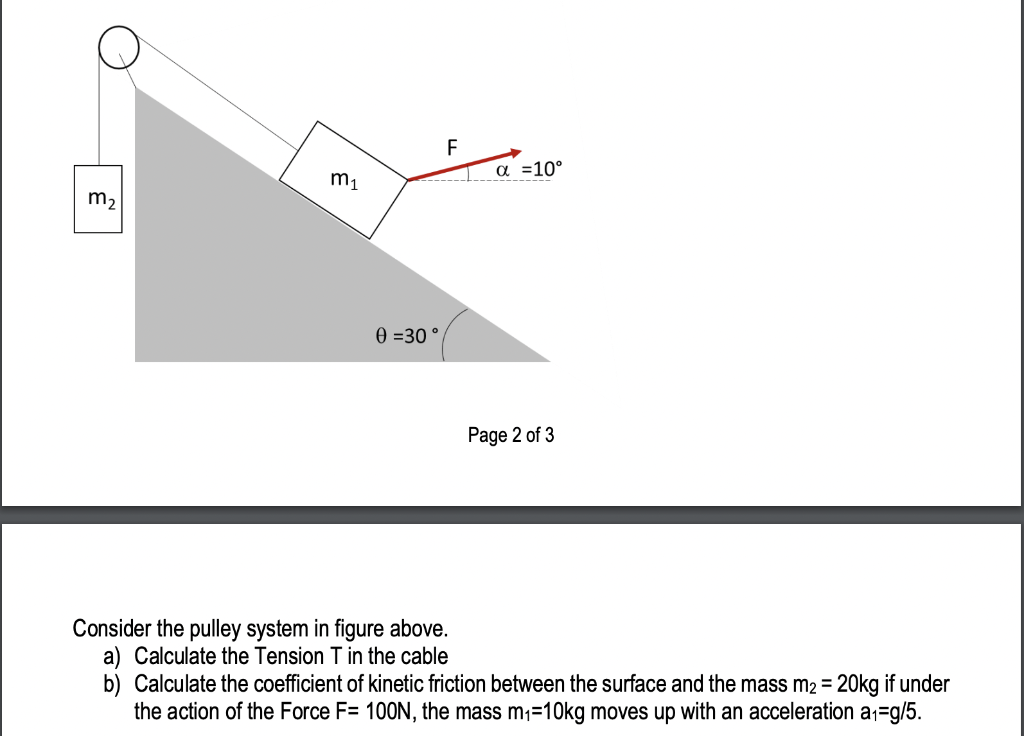 F Mi A 10 M2 O 30 Page 2 Of 3 Consider The Pulley System In Figure Above A Calculate The Tension T In The Cable B 1