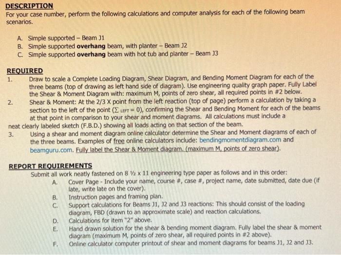 Description For Your Case Number Perform The Following Calculations And Computer Analysis For Each Of The Following Bea 1