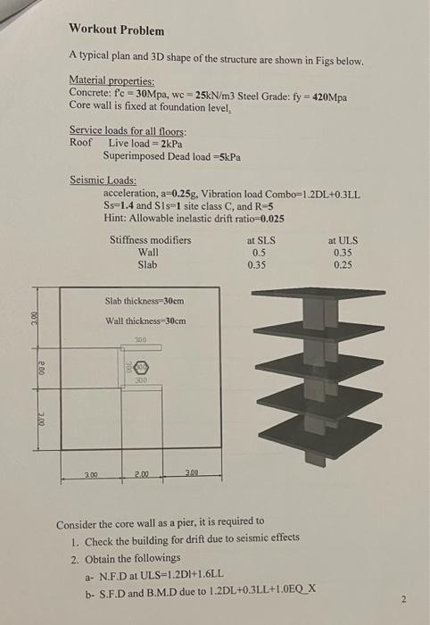 Workout Problem A Typical Plan And 3d Shape Of The Structure Are Shown In Figs Below Material Properties Concrete Fe 1