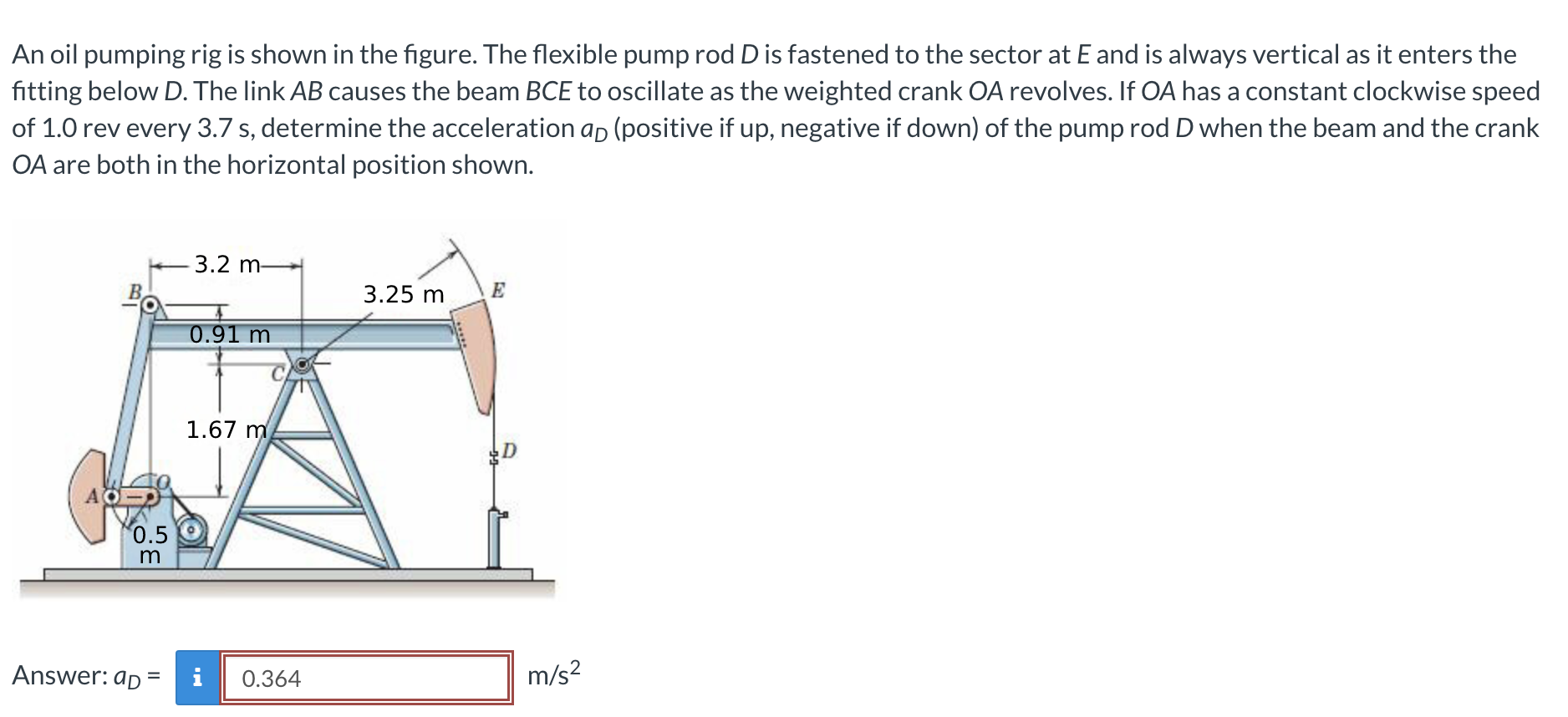 An Oil Pumping Rig Is Shown In The Figure The Flexible Pump Rod D Is Fastened To The Sector At E And Is Always Vertical 1