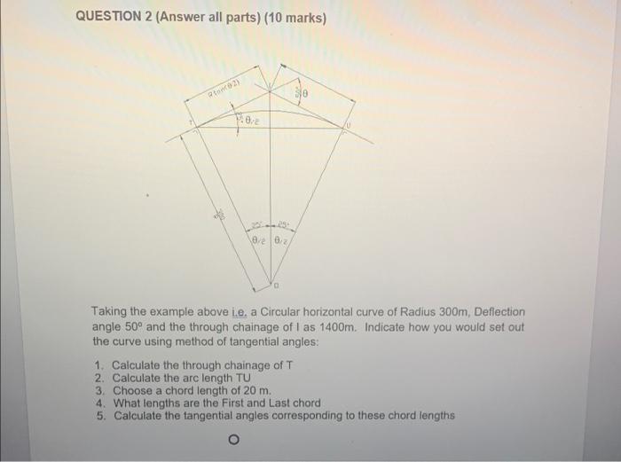 Question 2 Answer All Parts 10 Marks Tor 7 02 0 2 0 2 Taking The Example Above E A Circular Horizontal Curve Of Ra 1