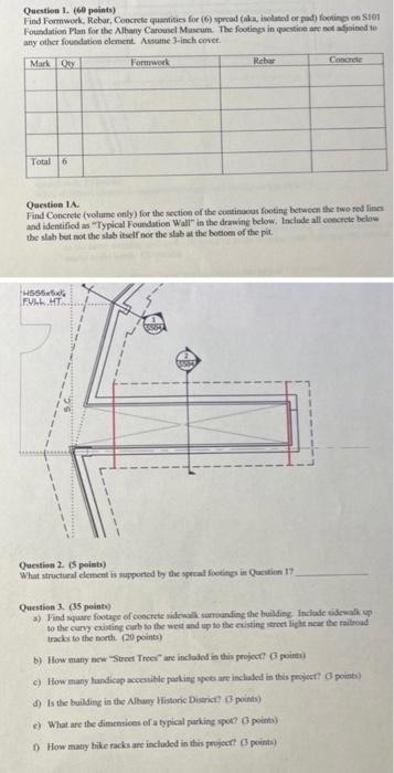 Question 1 60 Points Find Formwork Rebor Concrete Quantities For 6 Spread Aka Isolated Or Adfootings On 101 Fou 1