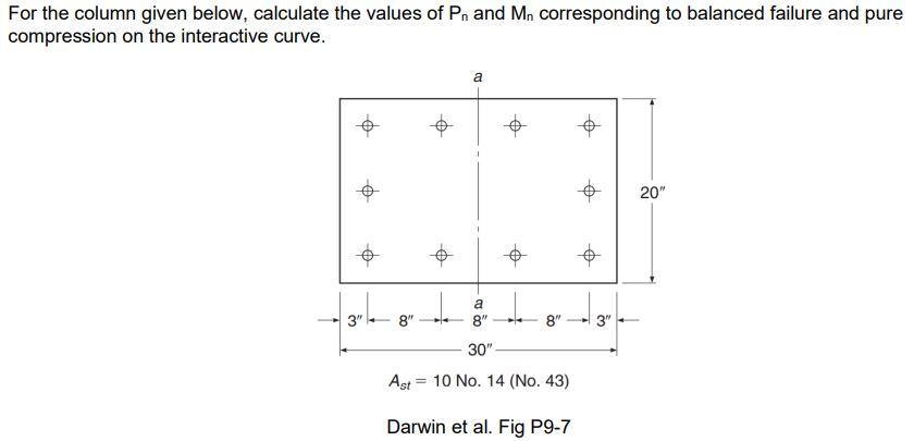 For The Column Given Below Calculate The Values Of P And Mn Corresponding To Balanced Failure And Pure Compression On 1