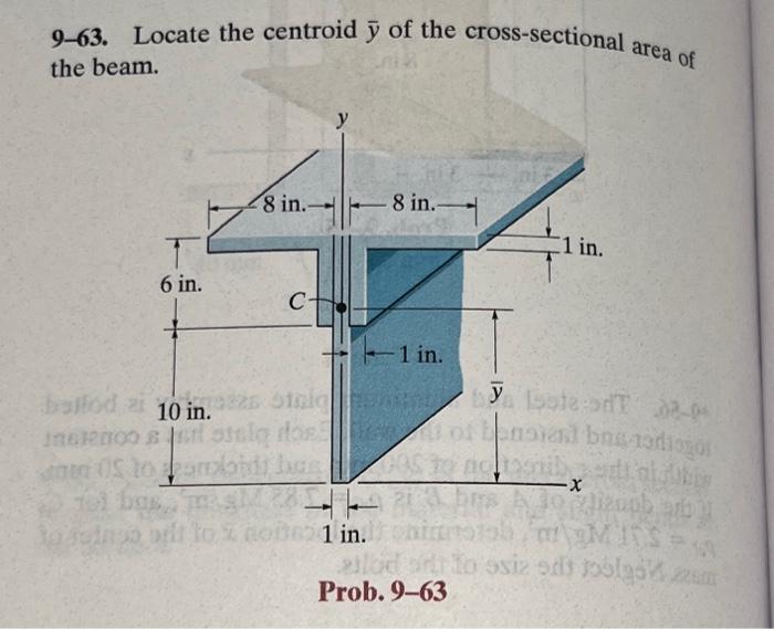 9 63 Locate The Centroid Y Of The Cross Sectional Area Of The Beam 8 In 8 In 1 In 6 In C 1 In Batod A 10 In Y 1