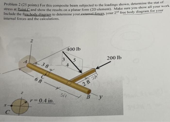 Problem 2 25 Points For This Composite Beam Subjected To The Loadings Shown Determine The Stat Of Stress At Point And 1
