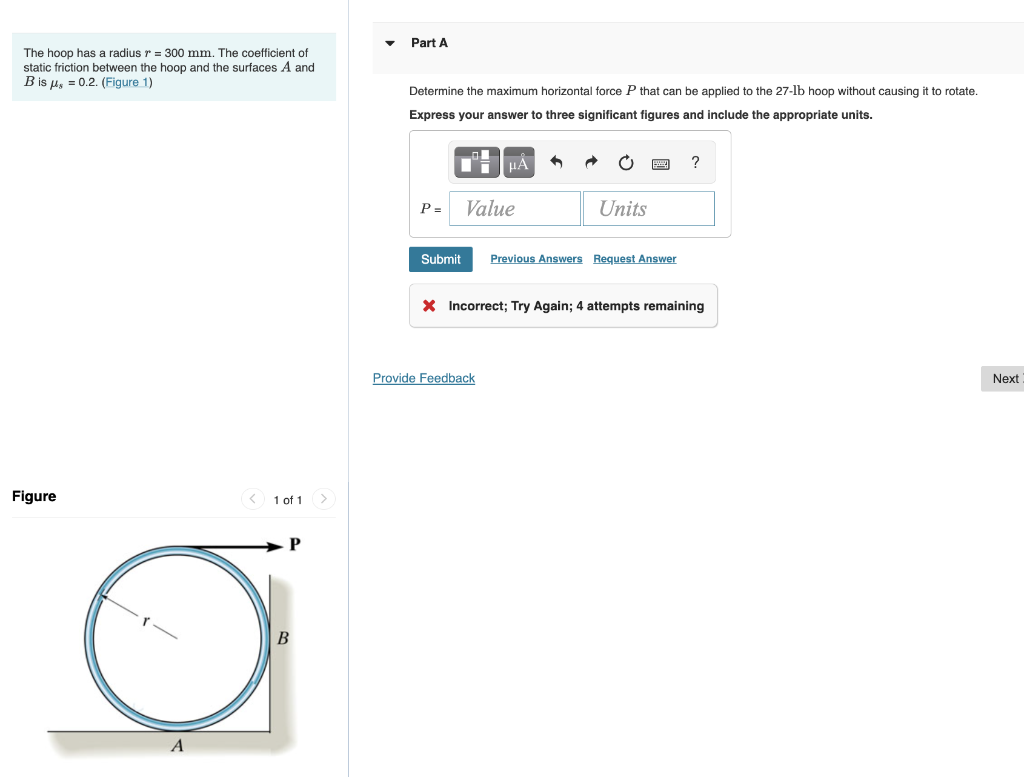 V Part A The Hoop Has A Radius R 300 Mm The Coefficient Of Static Friction Between The Hoop And The Surfaces A And B 1