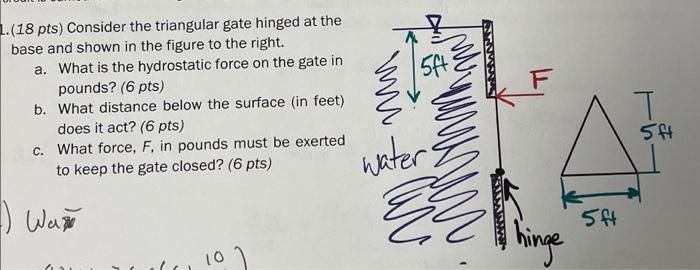Mor 1 18 Pts Consider The Triangular Gate Hinged At The Base And Shown In The Figure To The Right A What Is The Hydr 1
