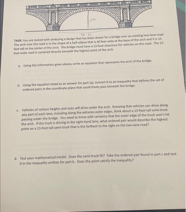 Sede Task You Are Tasked With Analyzing A Design That Has Been Drawn For A Bridge Over An Existing Two Lane Road The A 1