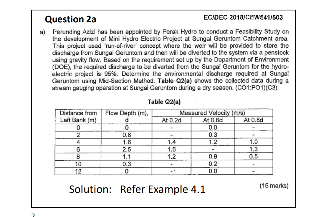 Question 2a Ec Dec 2018 Cew541 503 A Perunding Azizi Has Been Appointed By Perak Hydro To Conduct A Feasibility Study O 1