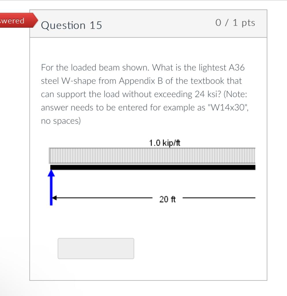 15 For The Loaded Beam Shown What Is The Lightest A36 Steel W Shape From Appendix B Of The Textbook That Can Support 1