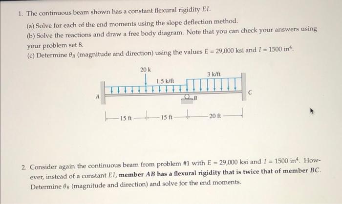 A 1 The Continuous Beam Shown Has A Constant Flexural Rigidity El A Solve For Each Of The End Moments Using The Slop 1