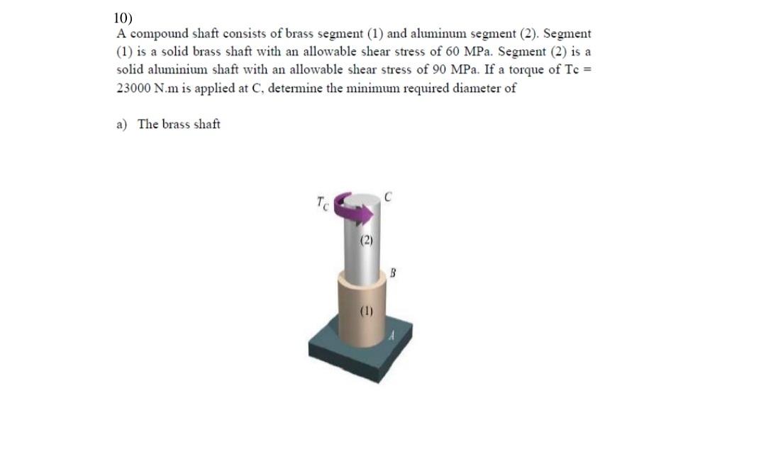10 A Compound Shaft Consists Of Brass Segment 1 And Aluminum Segment 2 Segment 1 Is A Solid Brass Shaft With An 1