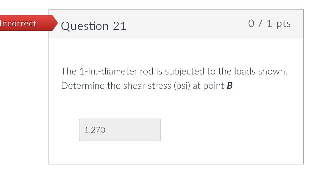 Questions 20 And 21 Are Corresponding 20 The 1 In Diameter Rod Is Subjected To The Loads Shown Determine The Normal 2