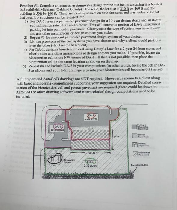 Problem 1 Complete An Innovative Stormwater Design For The Site Below Assuming It Is Located In Southfield Michigan 1